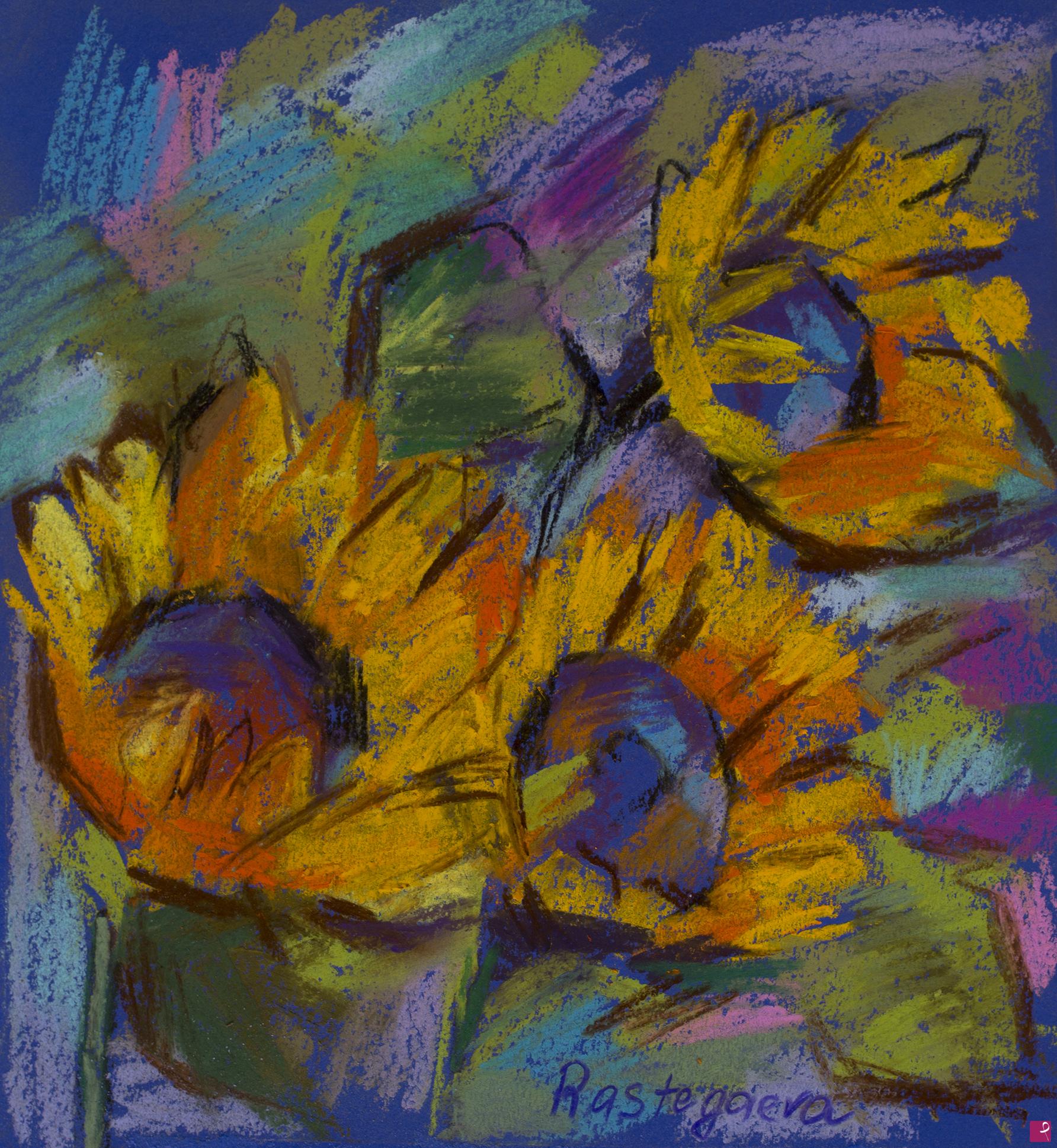 quadri in vendita online - Quadro astratto Girasoli sul blu