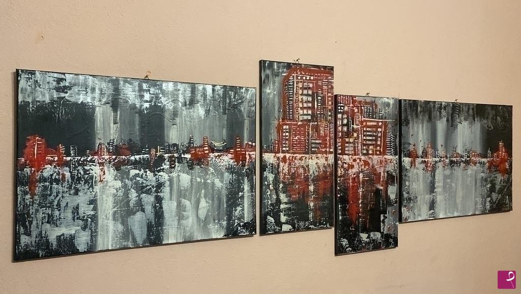 quadri in vendita online - Quadro city abstract dipinto a mano 200x60cm