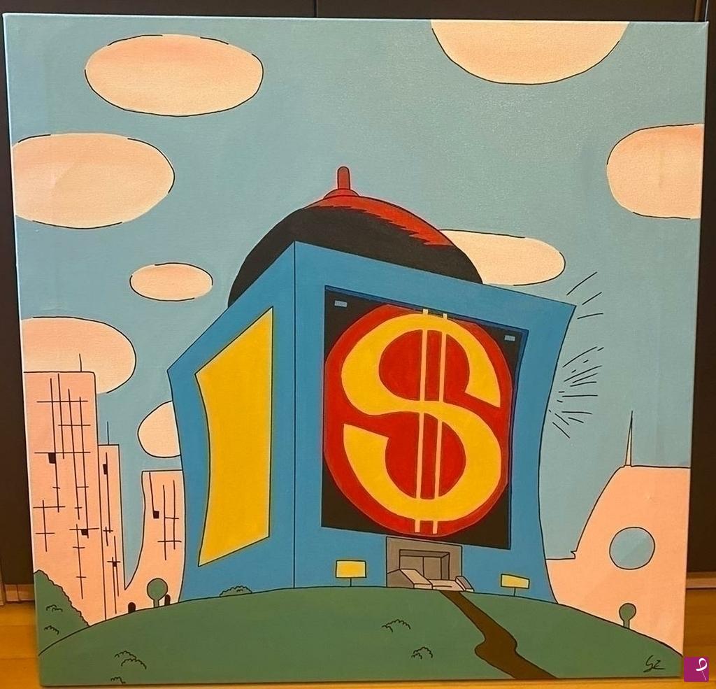quadri in vendita online - Quadro deposito Zio paperone 110x110cm dipinto a mano