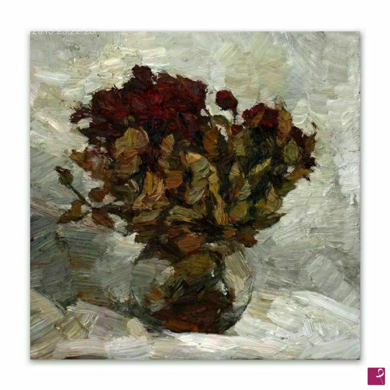 quadri in vendita online - Quadro originale olio su tela, vaso di rose