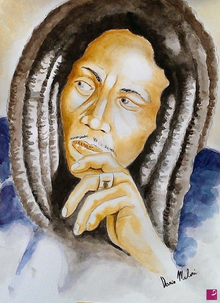 quadri in vendita online - Quadro Ritratto acquerello, Bob Marley The Legend, dipinto a mano Artista Dario Meloni