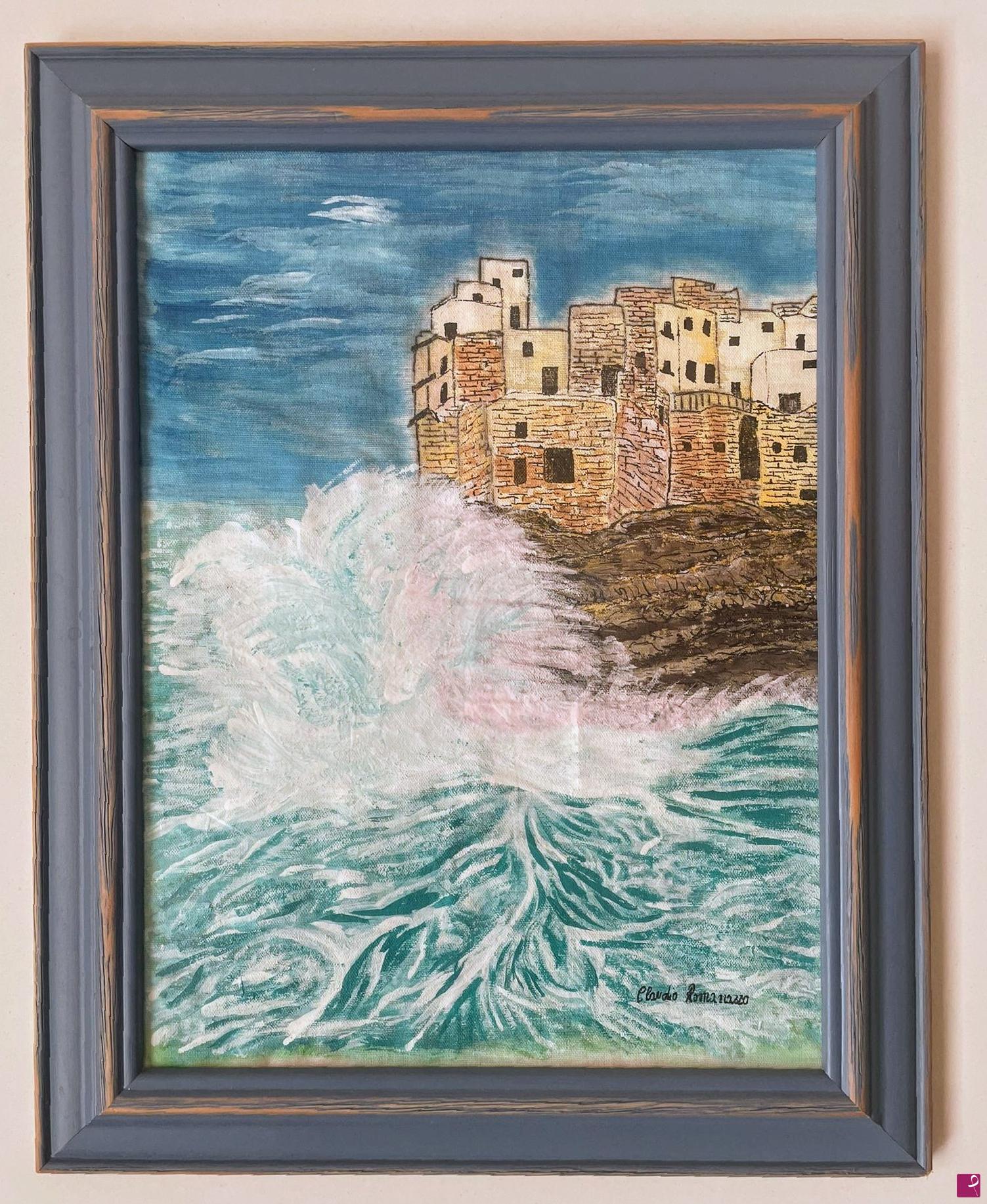 quadri in vendita online - Quadro su lino Polignano a Mare d 'inverno