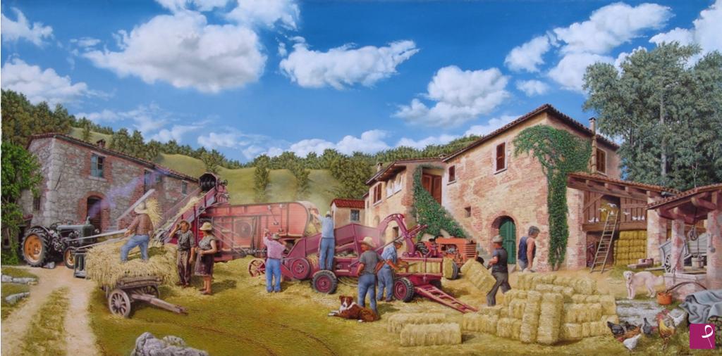 quadri in vendita online - Quando la trebbiatura del grano era un giorno di festa
