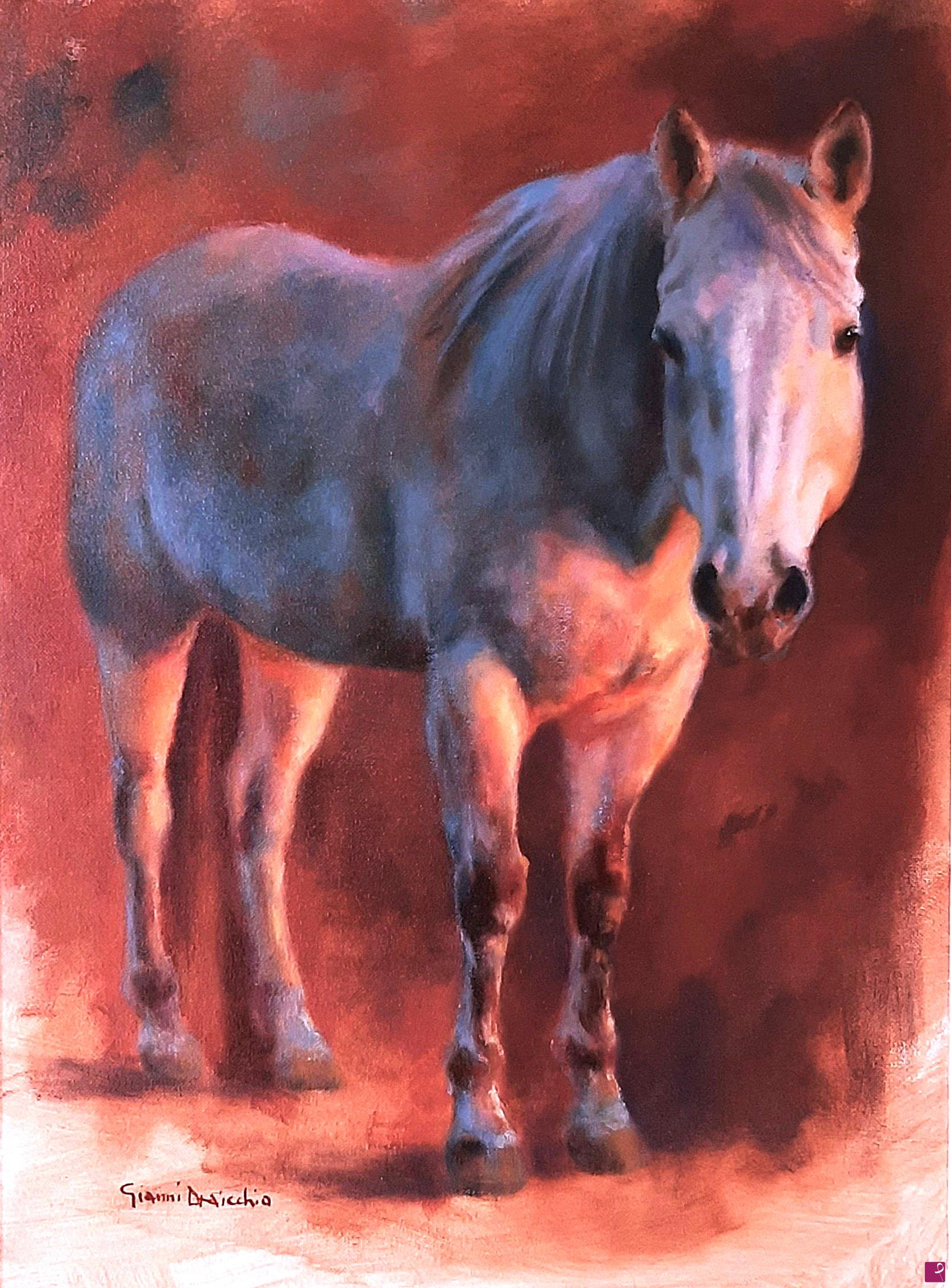 quadri in vendita online - Quarter Horse in a winter sunset