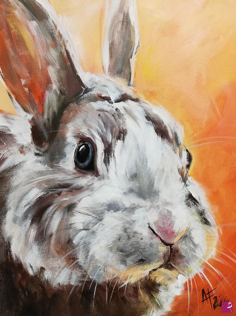 quadri in vendita online - Rabbit portrait - Orange lights mood