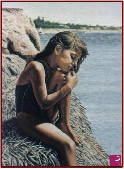 quadri in vendita online - Ragazza al mare
