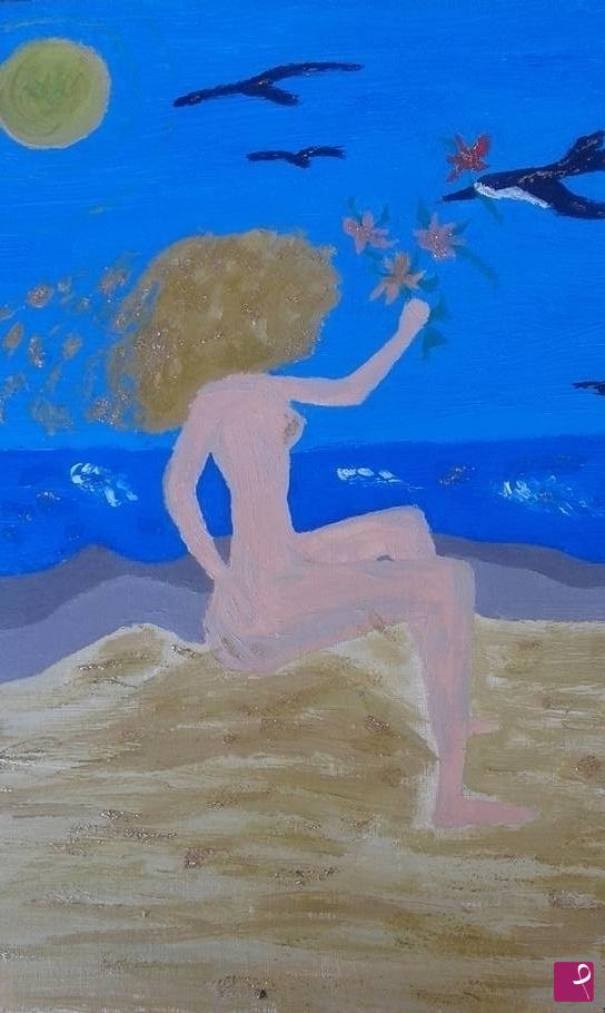quadri in vendita online - Ragazza al mare