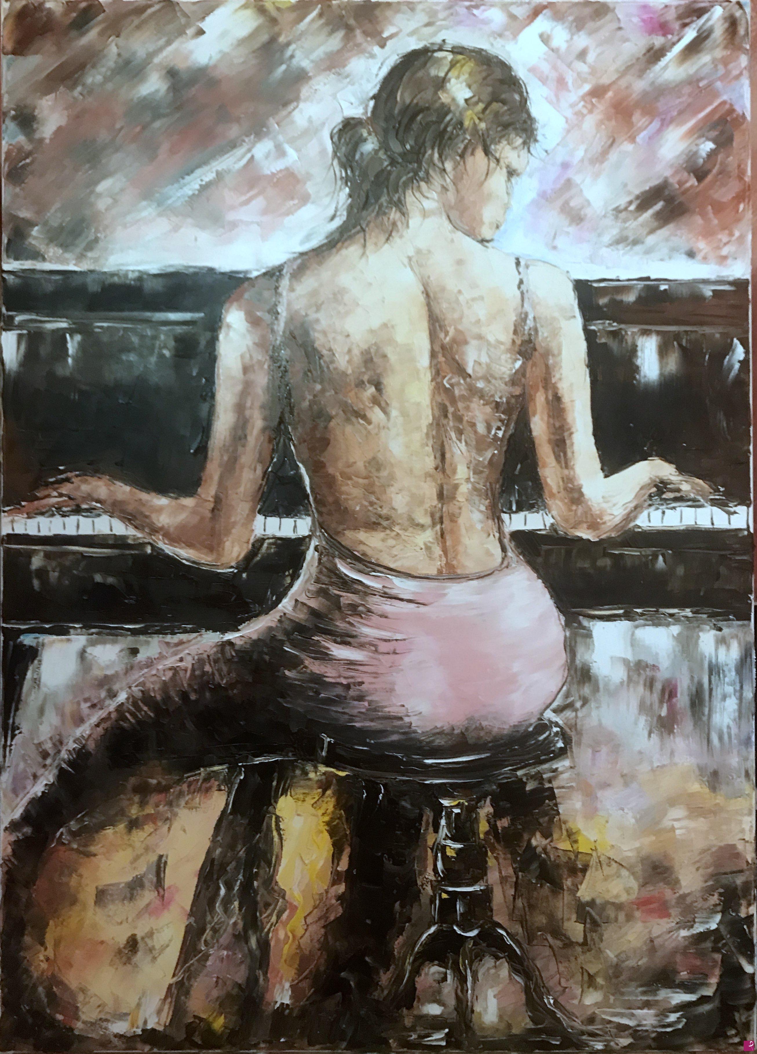 quadri in vendita online - Ragazza al pianoforte