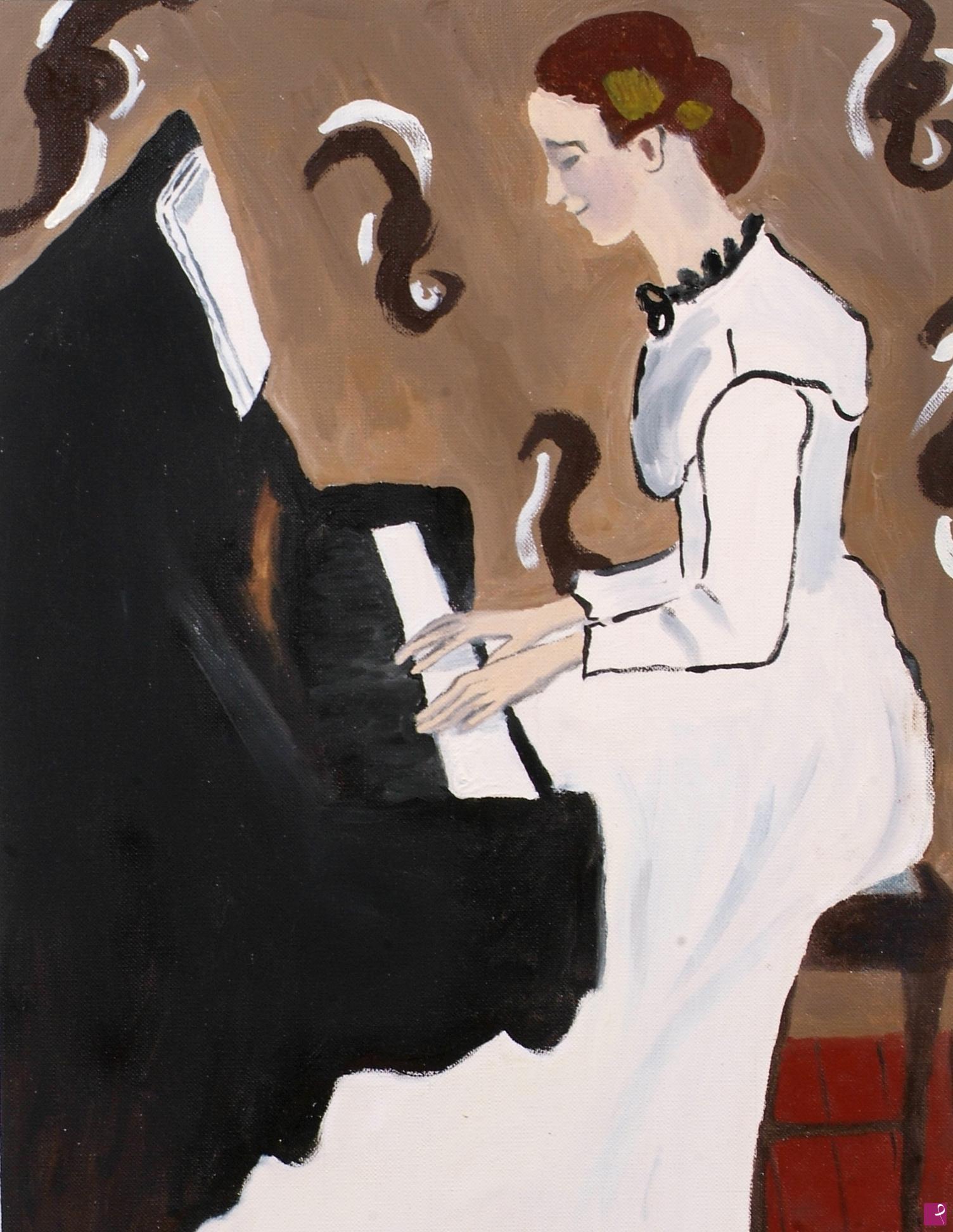 quadri in vendita online - Ragazza al pianoforte