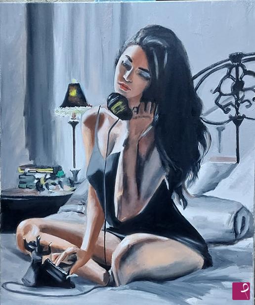 quadri in vendita online - Ragazza al telefono