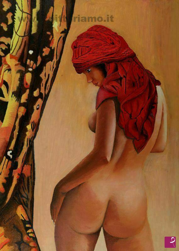 quadri in vendita online - Ragazza araba con turbante rosso
