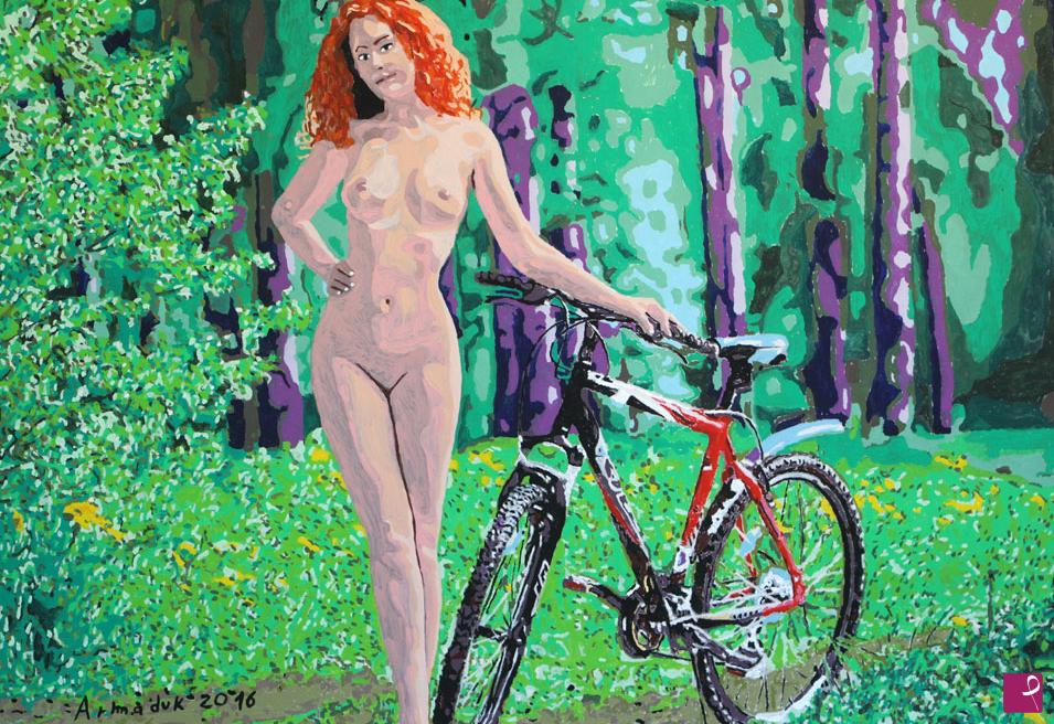 quadri in vendita online - Ragazza con Bicicletta