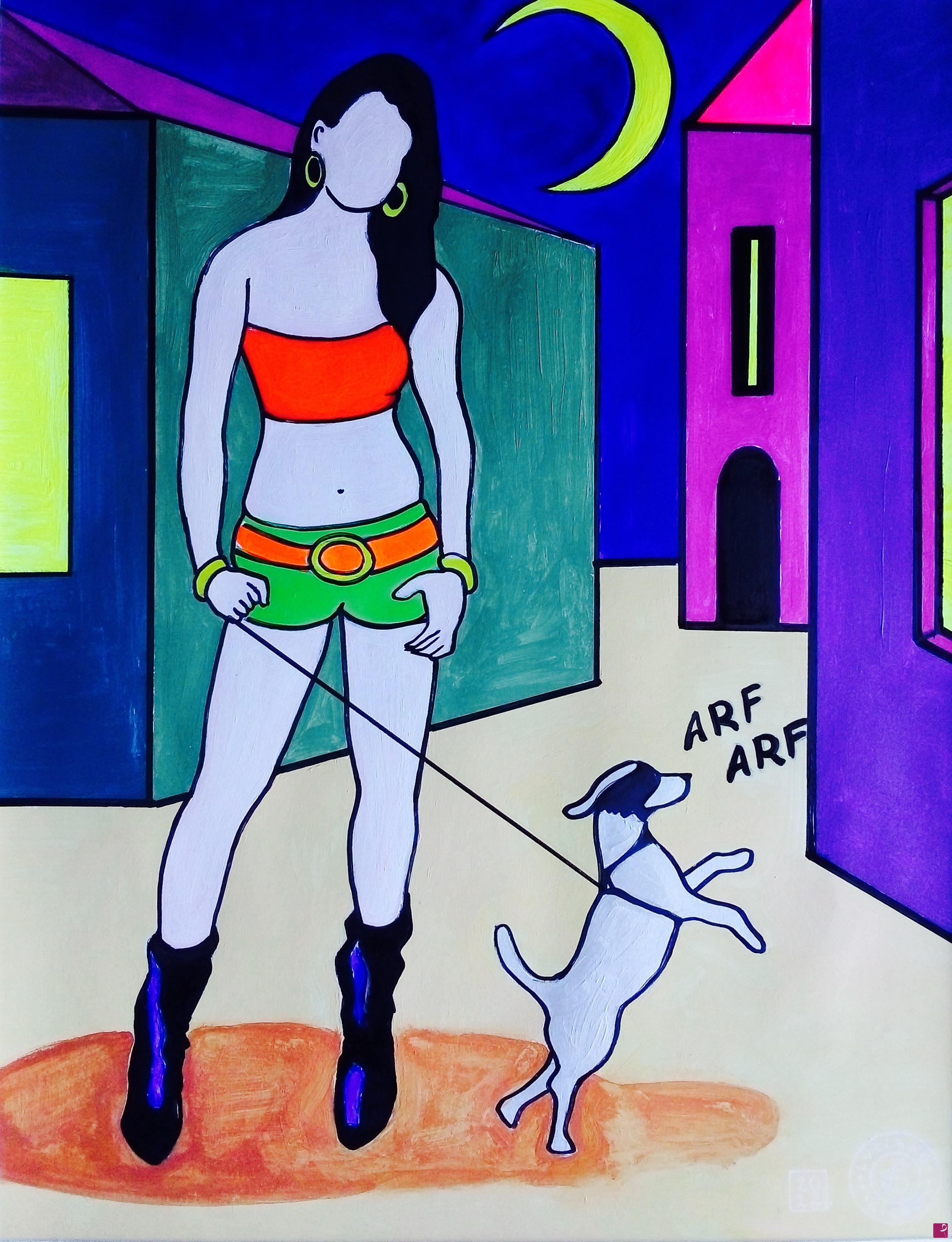 quadri in vendita online - Ragazza con cagnolino 