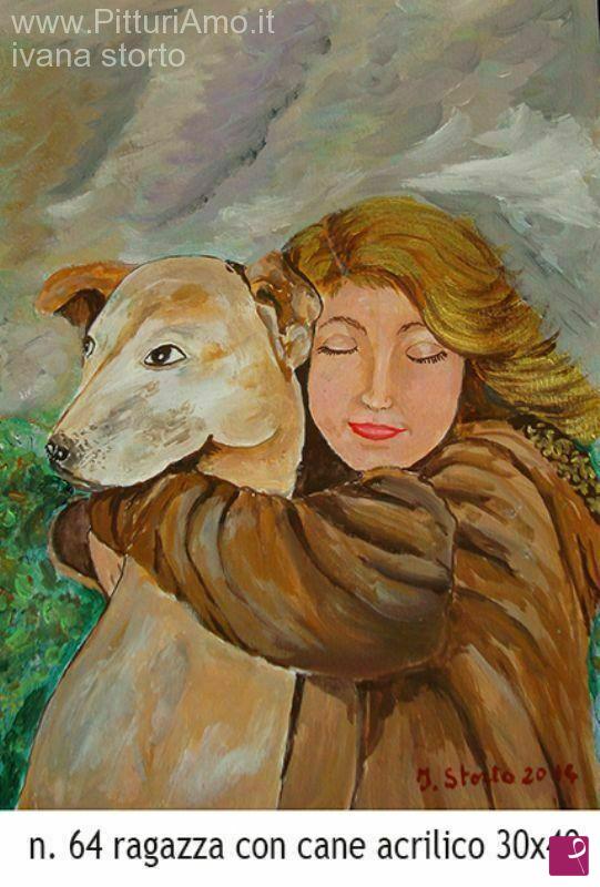 quadri in vendita online - ragazza con cane