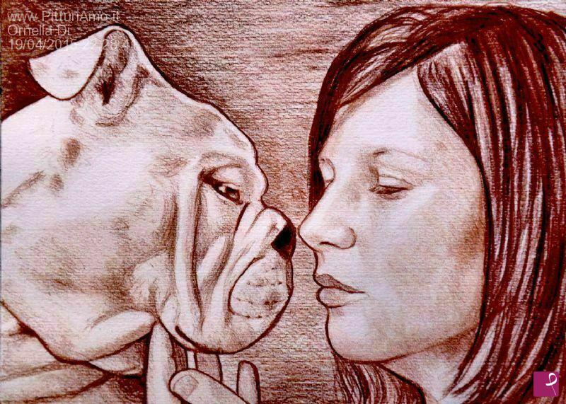 quadri in vendita online - Ragazza con cane bulldog