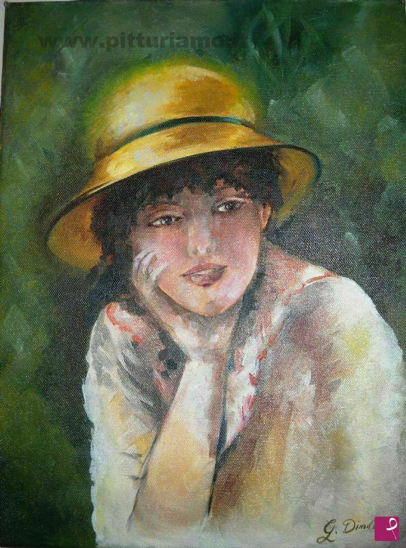 quadri in vendita online - Ragazza con cappello