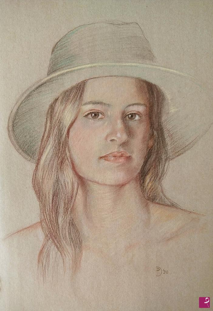 quadri in vendita online - Ragazza con cappello
