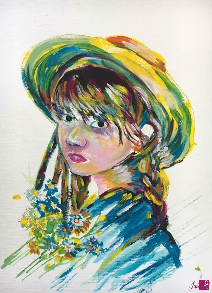 quadri in vendita online - Ragazza con cappello