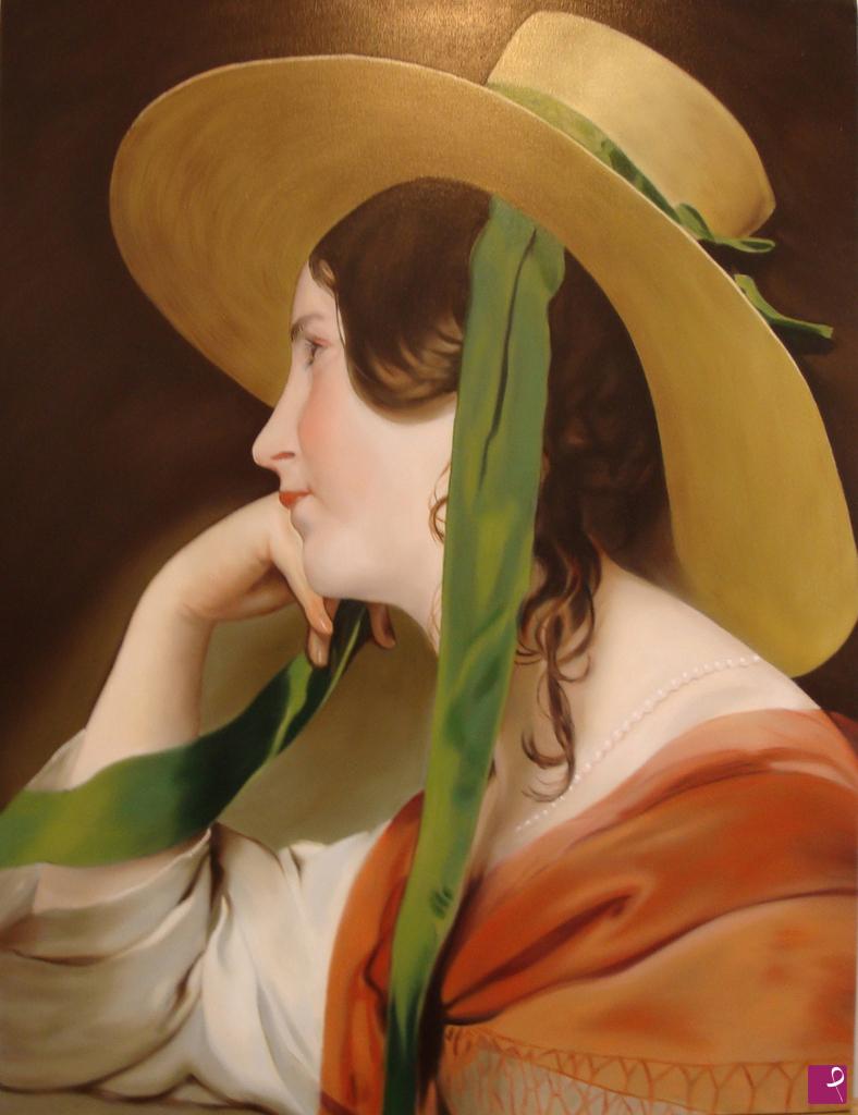 quadri in vendita online - Ragazza con cappello di paglia