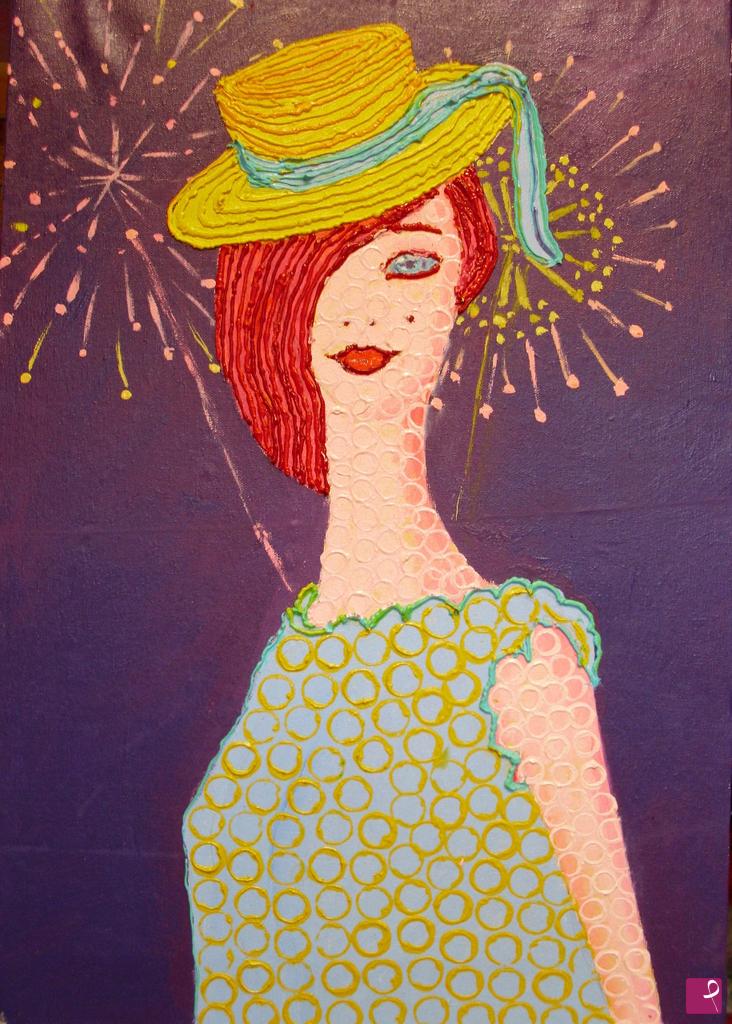 quadri in vendita online - Ragazza con cappello giallo