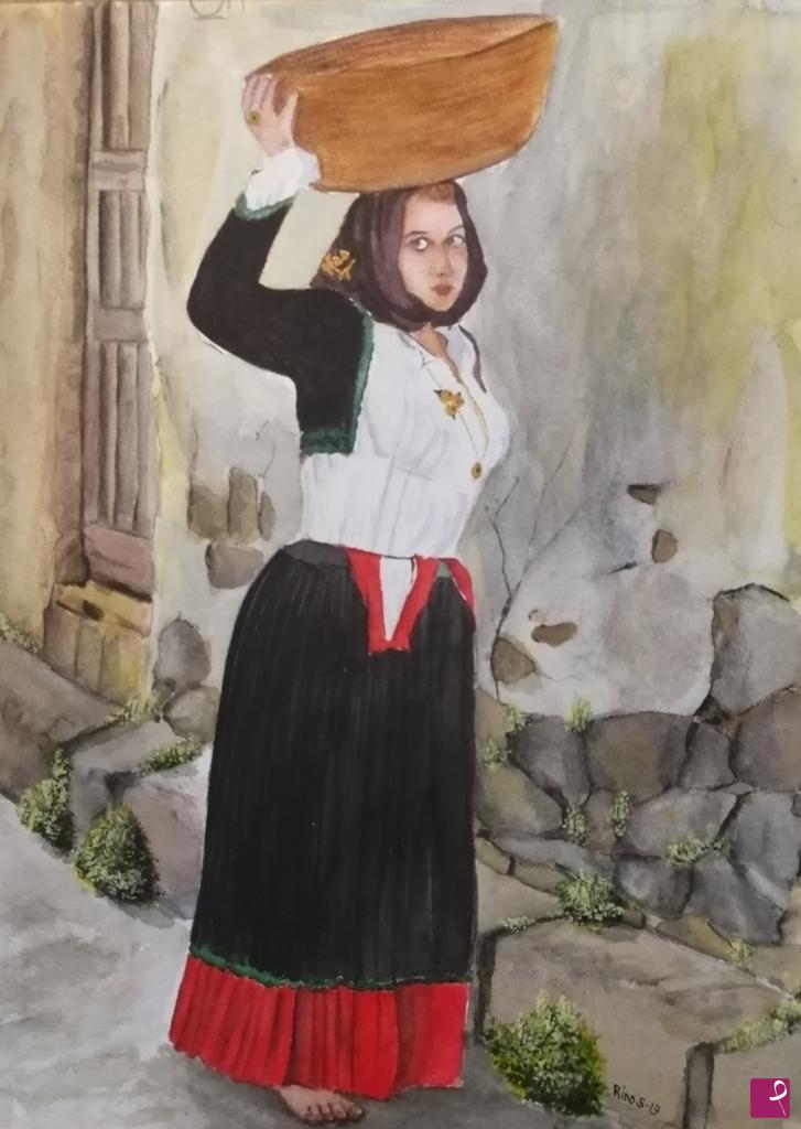 quadri in vendita online - Ragazza con cesto in costume
