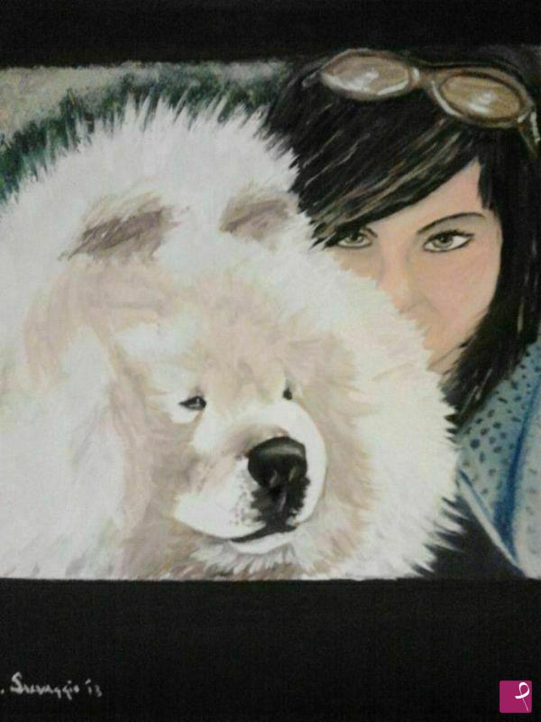 quadri in vendita online - Ragazza con chow chow