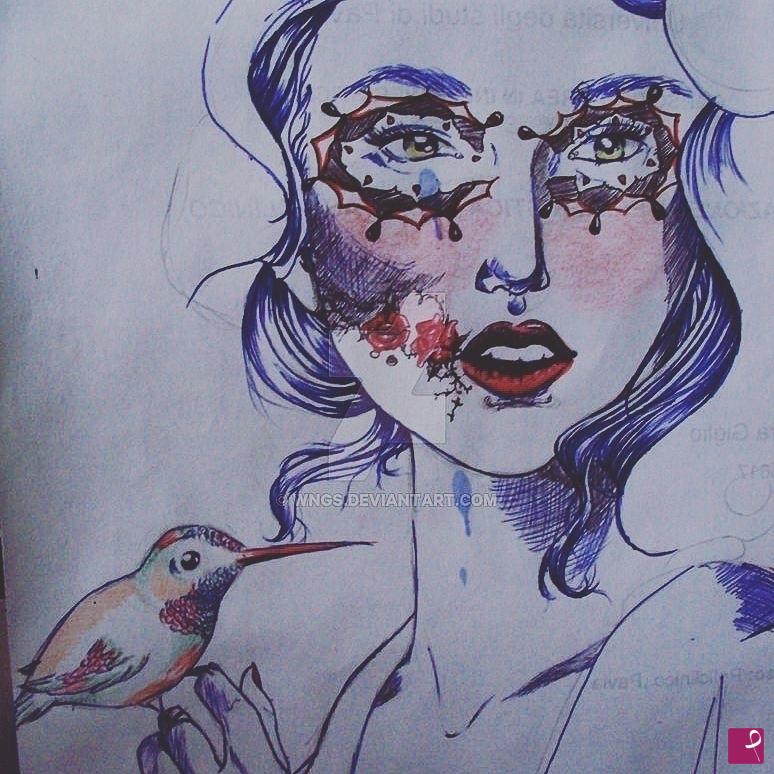 quadri in vendita online - Ragazza con colibrì 