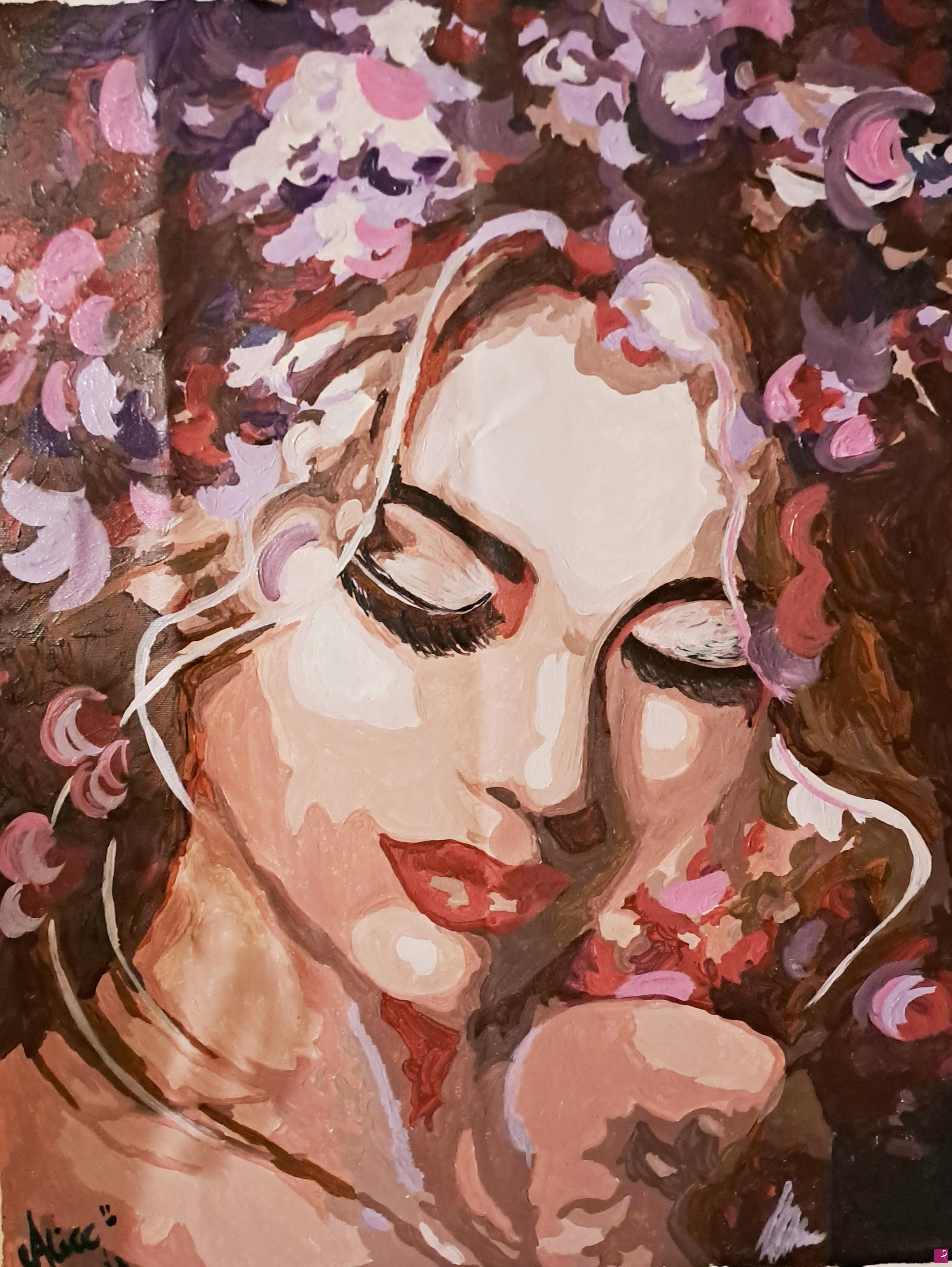 quadri in vendita online - Ragazza con fiori