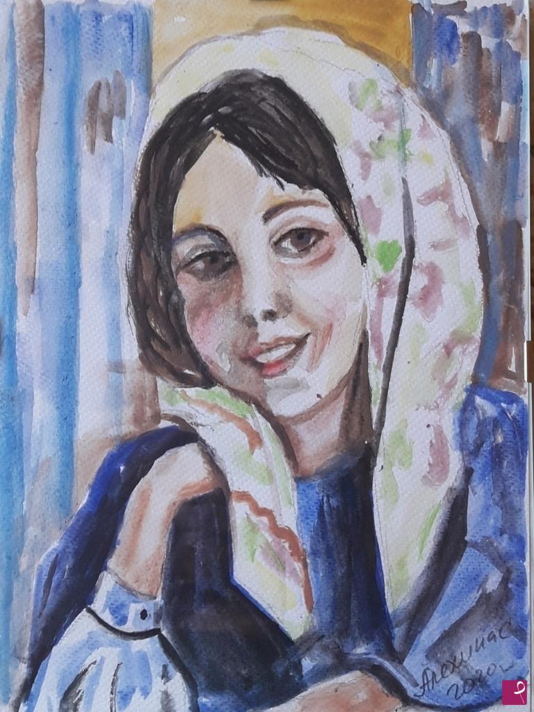 quadri in vendita online - Ragazza con foulard 