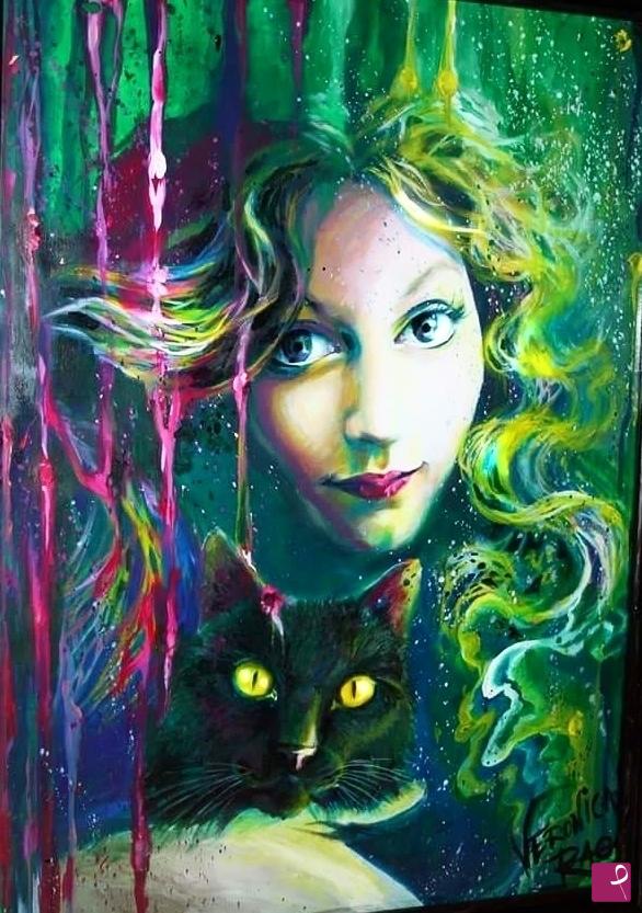 quadri in vendita online - Ragazza con gatto
