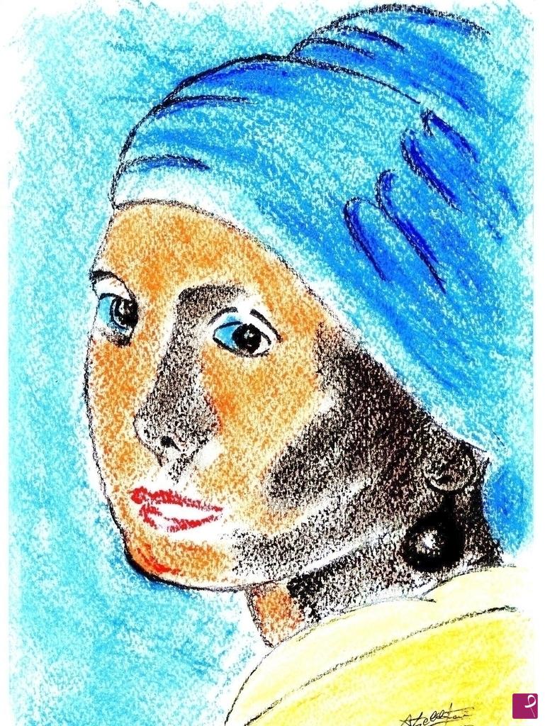 quadri in vendita online - Ragazza con turbante e labbra rosse.
