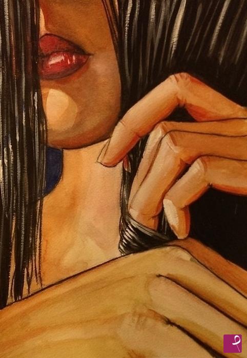 quadri in vendita online - Ragazza dai capelli neri