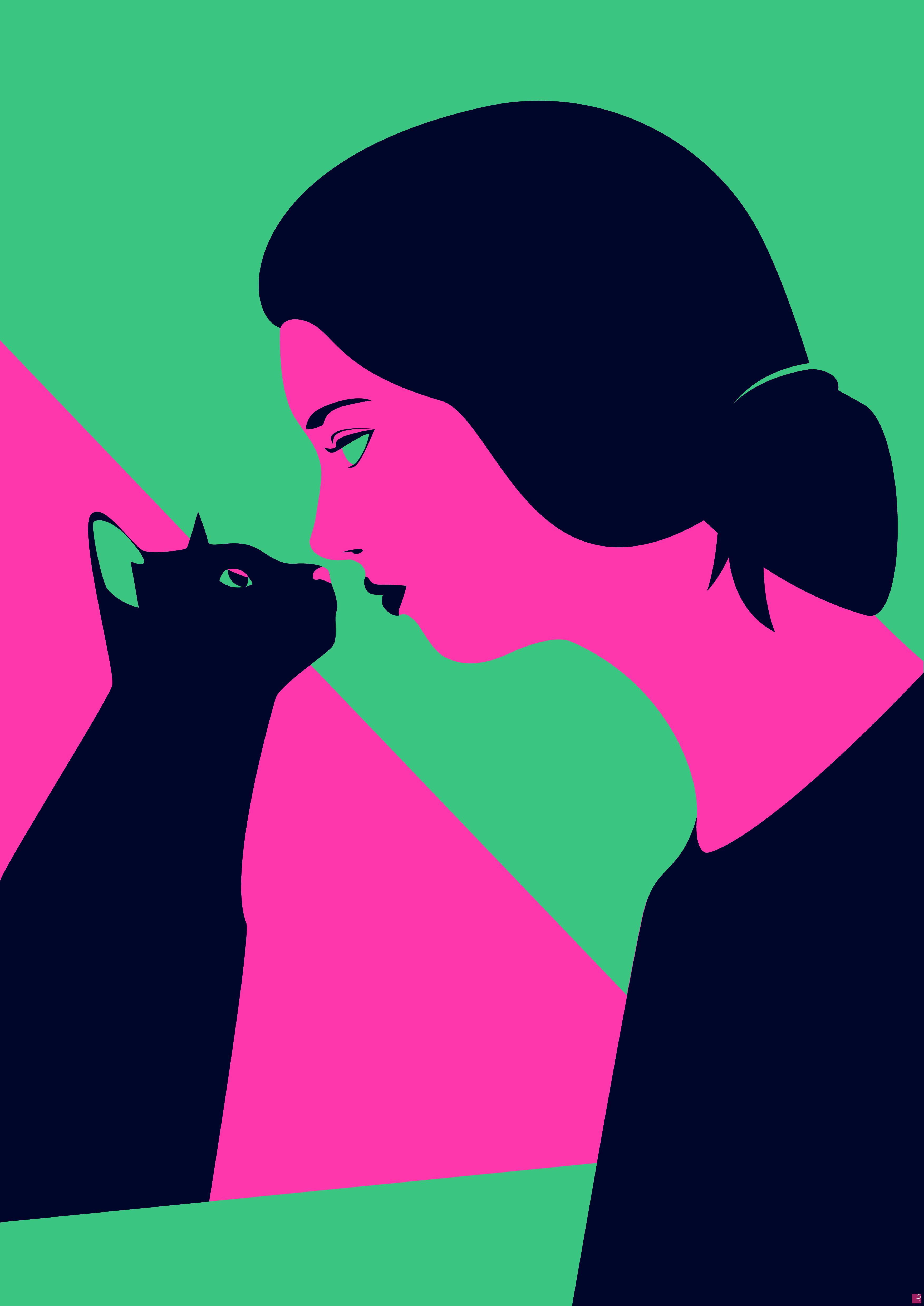 quadri in vendita online - Ragazza e gatto nero