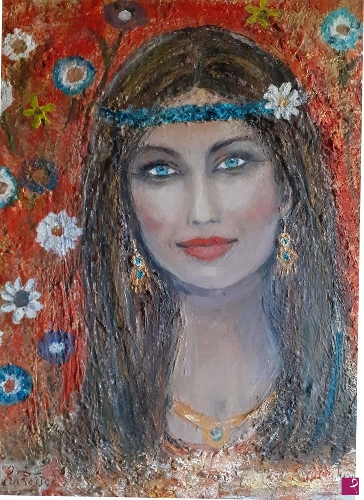 quadri in vendita online - Ragazza hippie anni '70