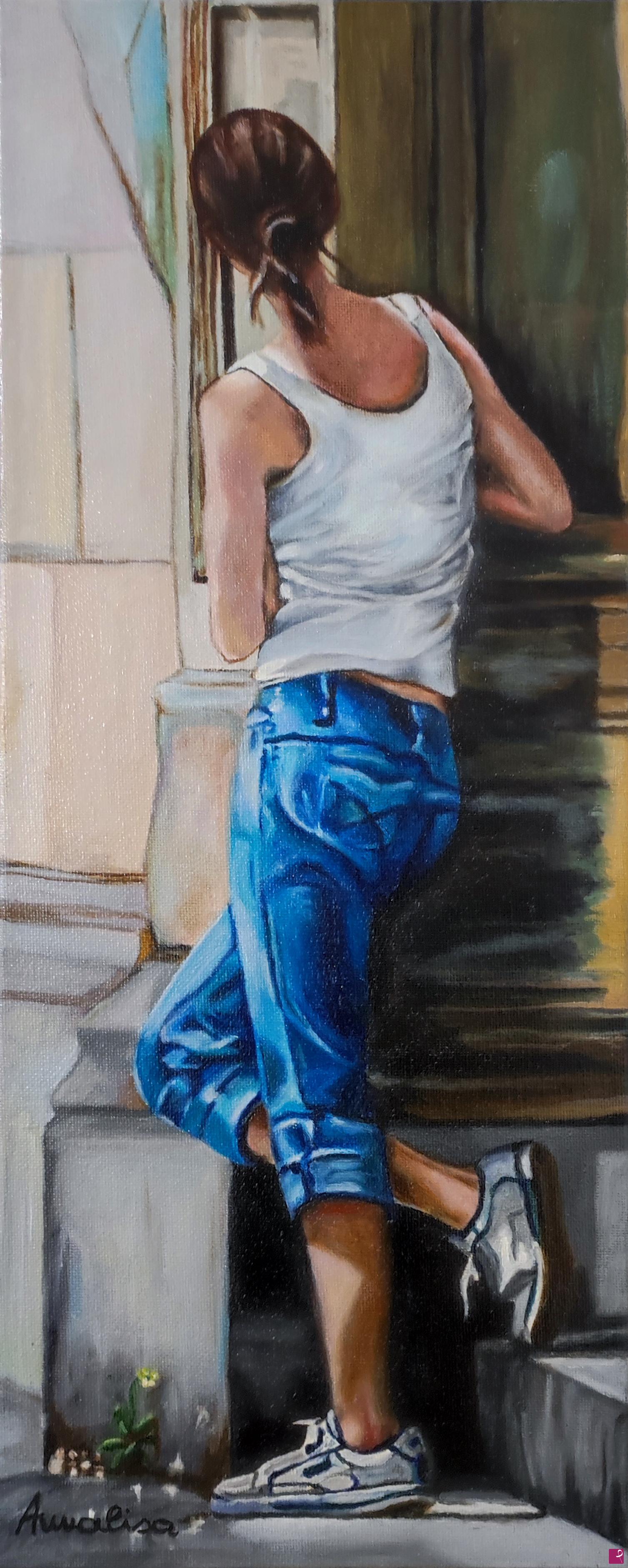 quadri in vendita online - Ragazza in jeans