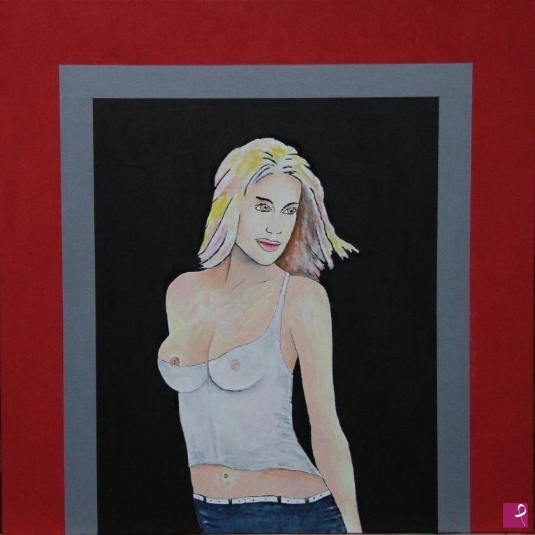 quadri in vendita online - Ragazza in jeans e canottiera
