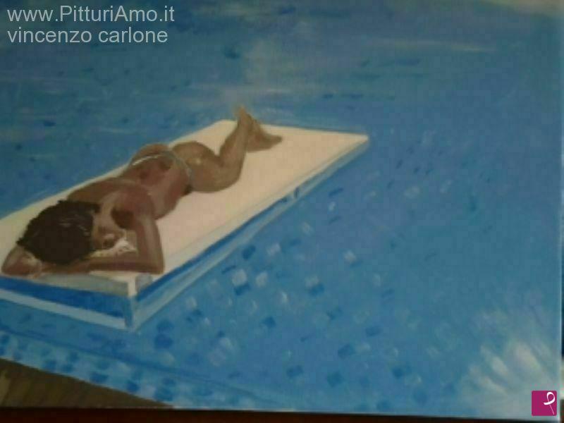 quadri in vendita online - Ragazza in piscina