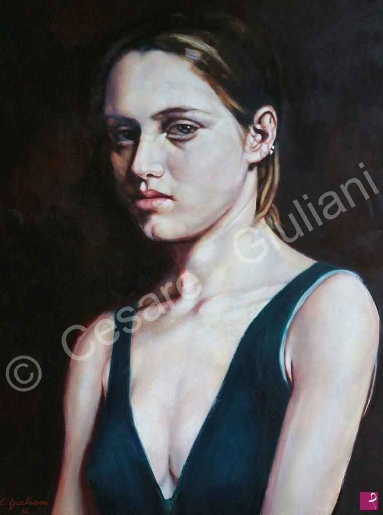 quadri in vendita online - Ragazza melanconicaopera del pittore Cesare Giuliani Vasto (Ch).