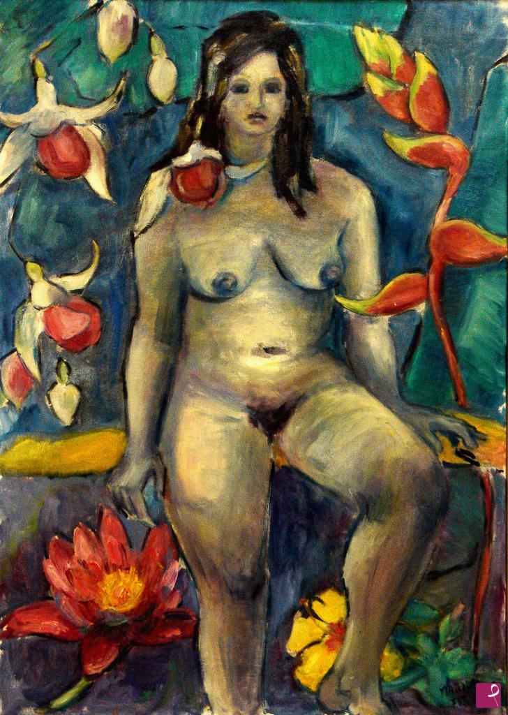quadri in vendita online - Ragazza nuda contornata da fiori (fantasia)