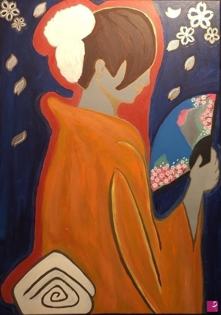 quadri in vendita online - Ragazza Orientale con ventaglio 50x70