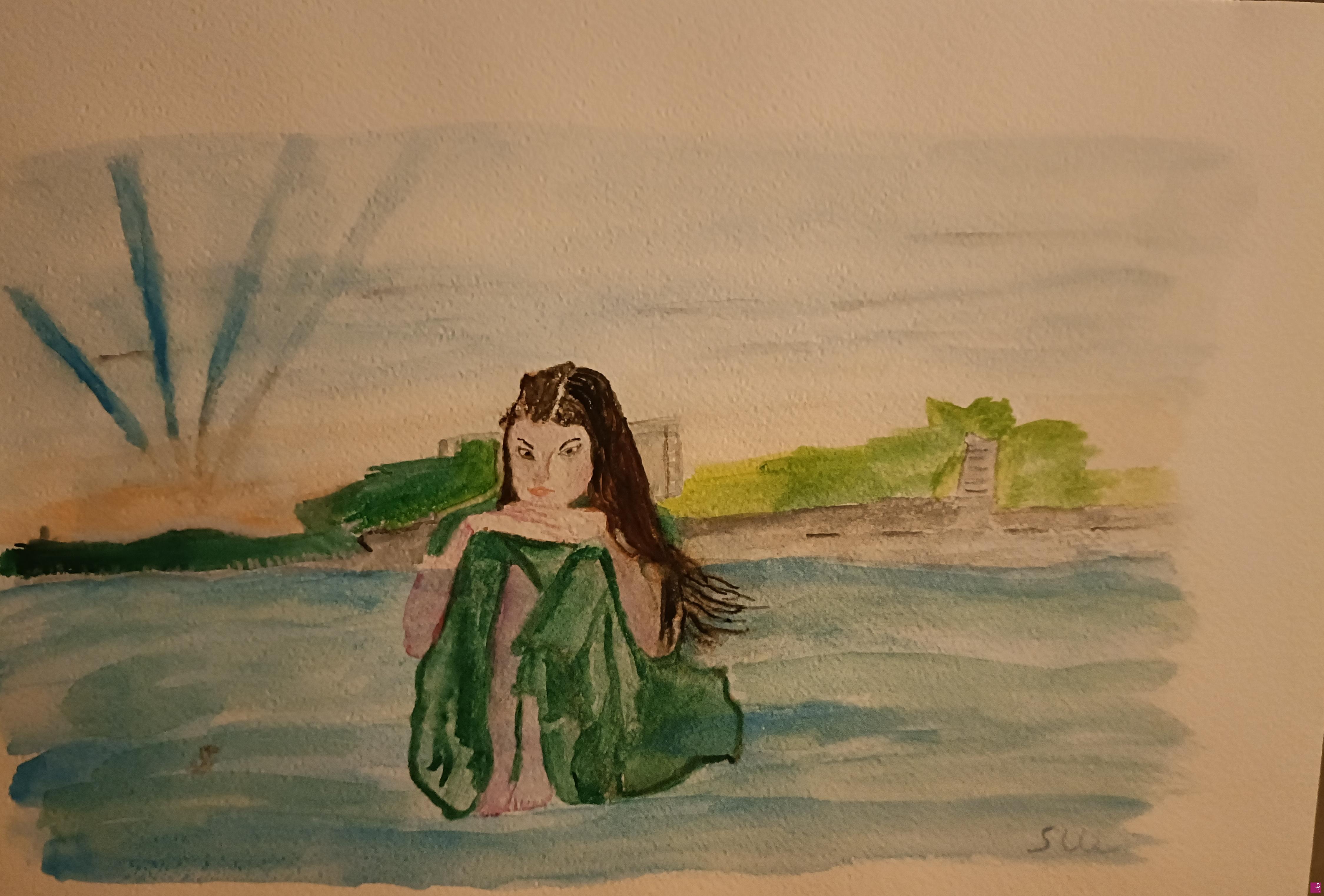quadri in vendita online - Ragazza seduta in acqua