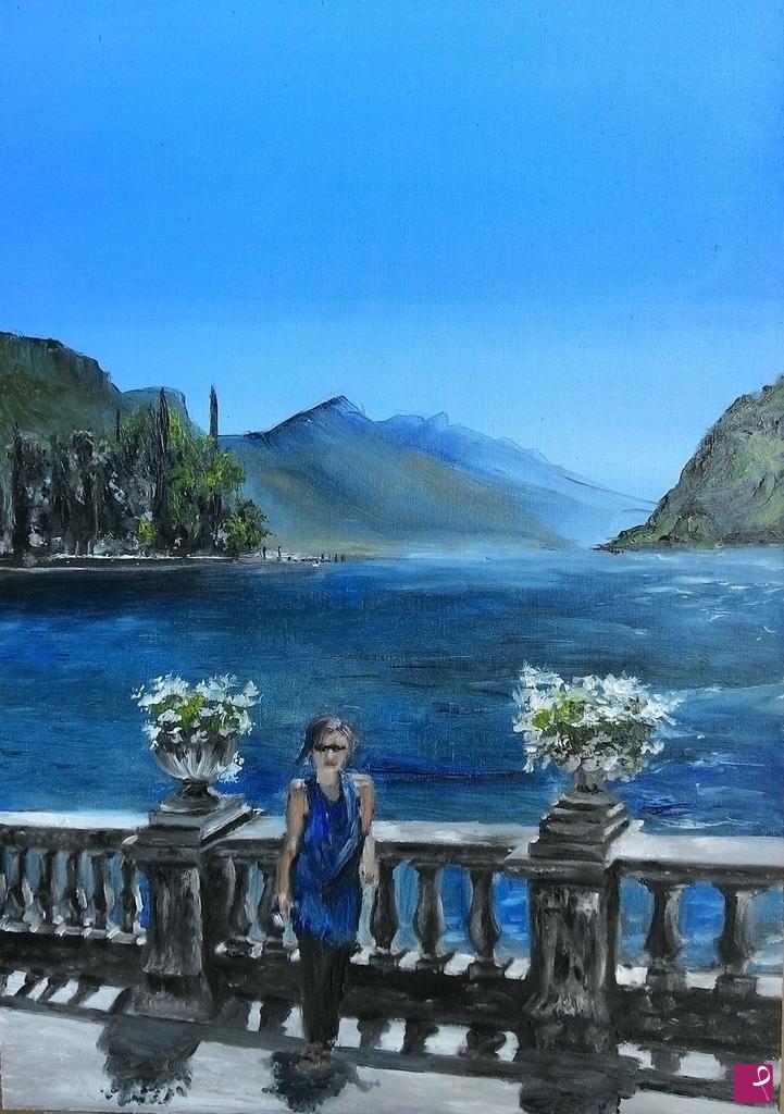 quadri in vendita online - Ragazza sul Lago di Garda