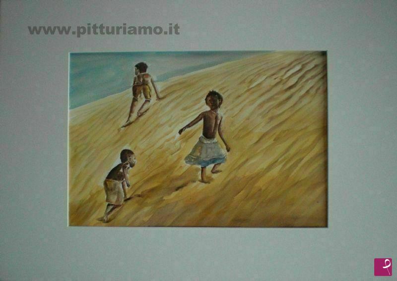 quadri in vendita online - ragazzi sulla duna
