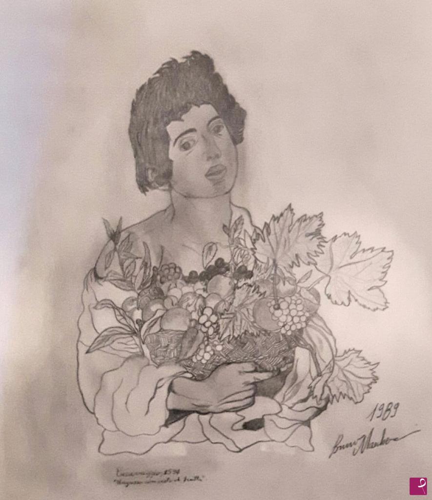 quadri in vendita online - Ragazzo con cesta di frutta - 1989