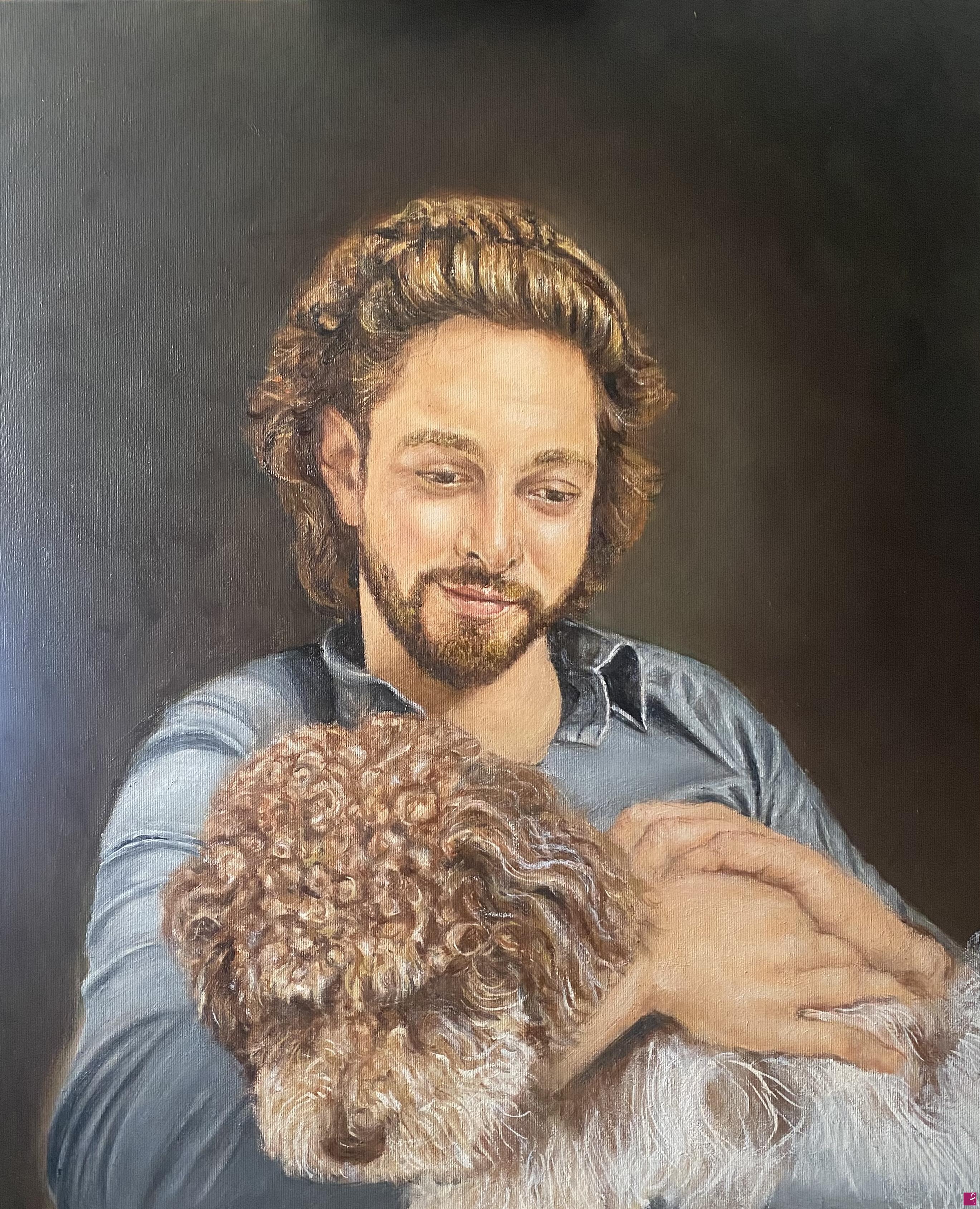 quadri in vendita online - Ragazzo con Lagotto