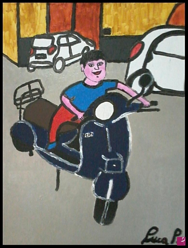 quadri in vendita online - Ragazzo in Vespa