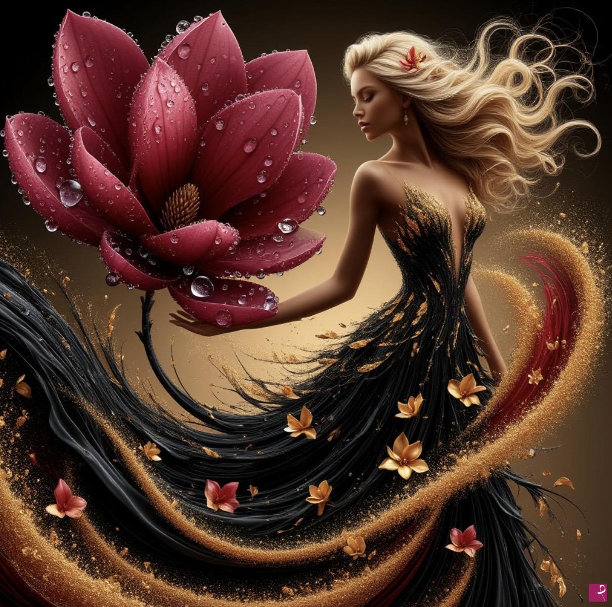 quadri in vendita online - Rain, girl, beautiful flowers 