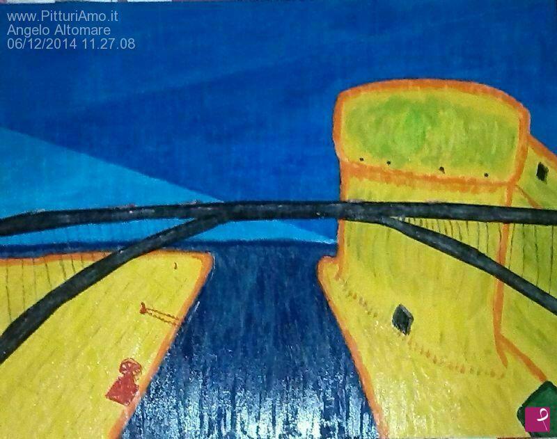 quadri in vendita online - Rain on the swing bridge