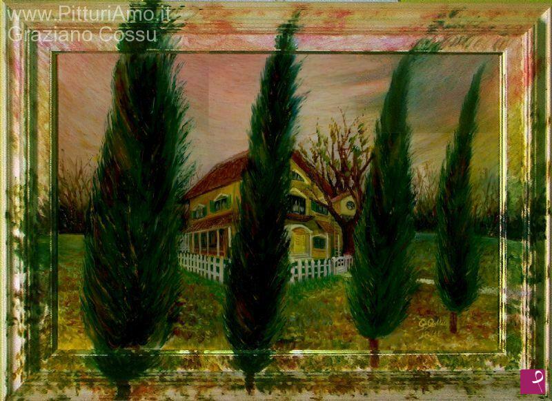 quadri in vendita online - RC2 - Casa con viale di cipressi