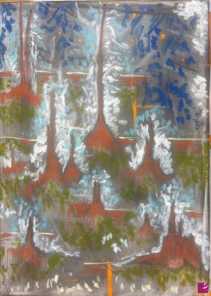 quadri in vendita online - Red city with parks - conseptual abstractionix